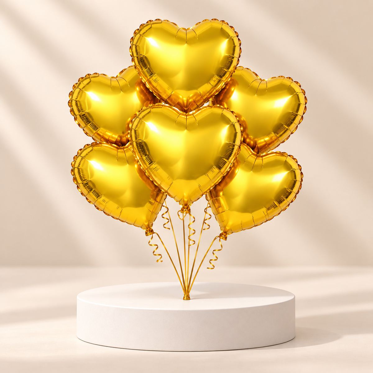 6 Gold Heart Helium Balloons