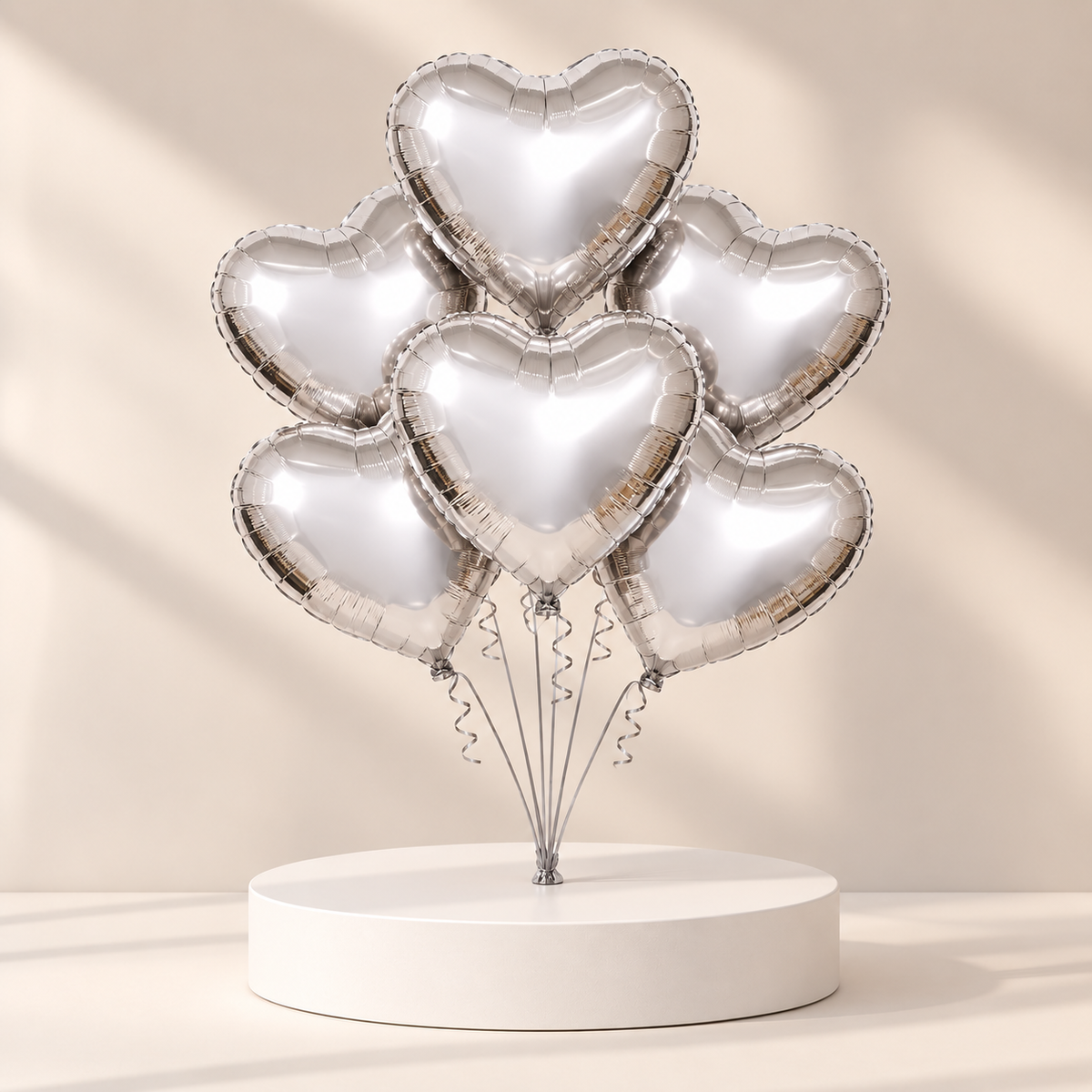 6 Silver Heart Helium Balloons