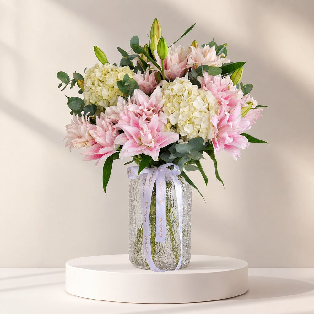 Blush Symphony Lily & Hydrangea Vase