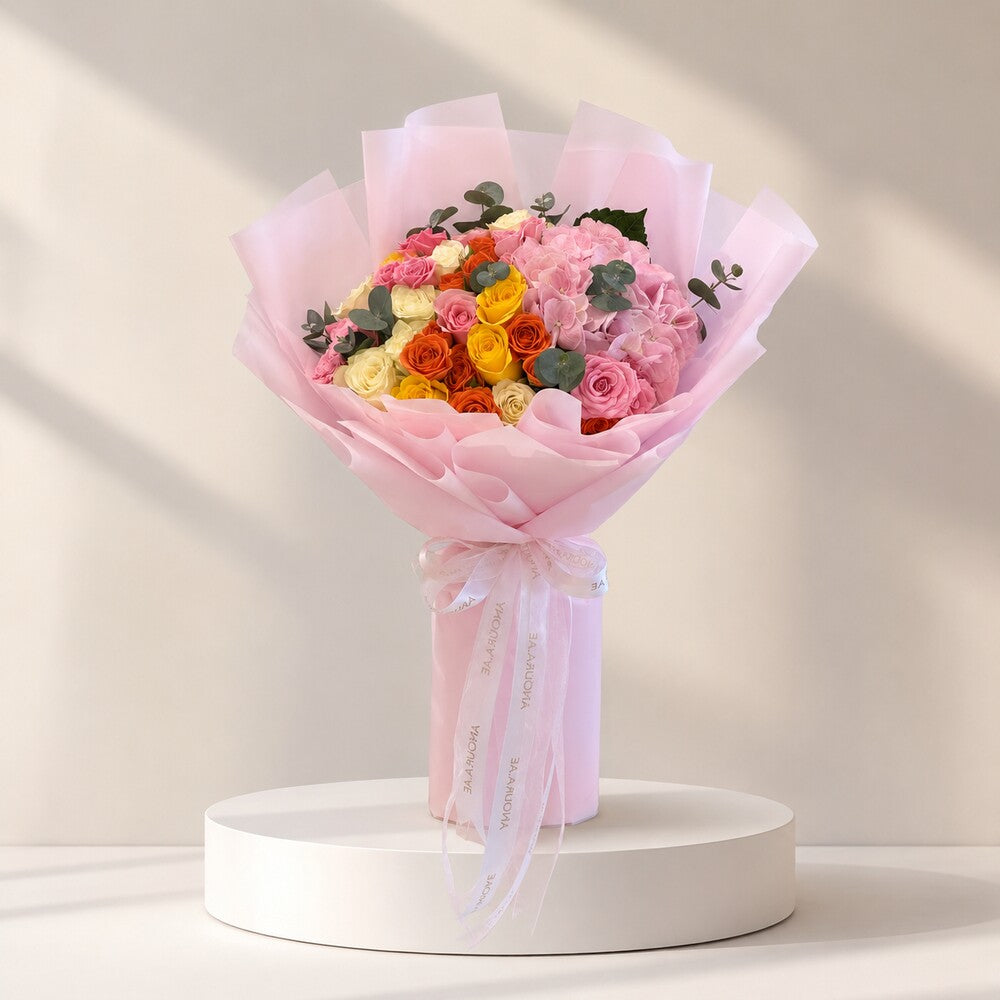 Rosy Sunset Hydrangea & Rose Bouquet