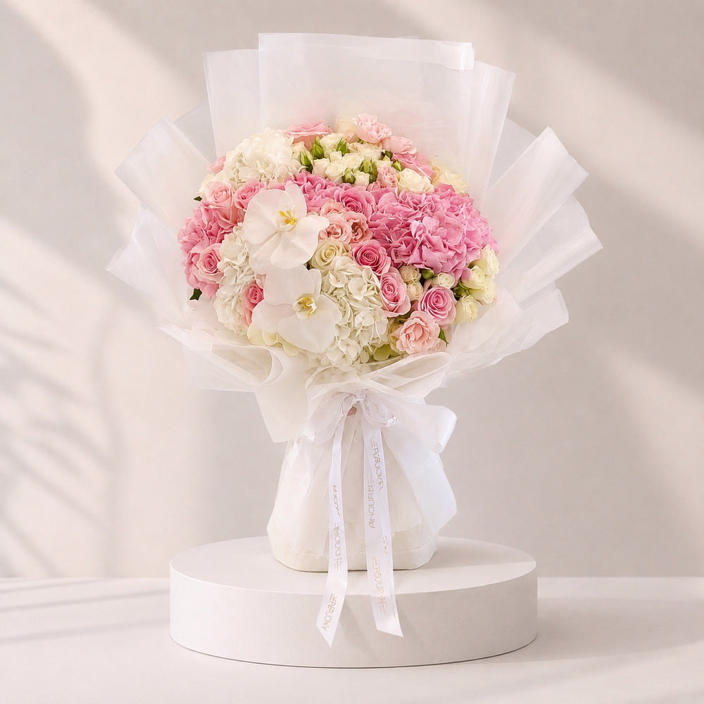 Pink Whisper Hydrangea & Orchid Bouquet