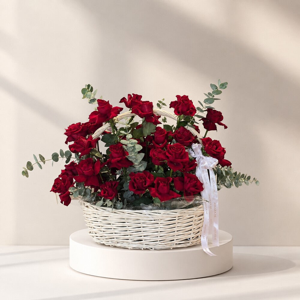 Scarlet Garden Red Rose Basket
