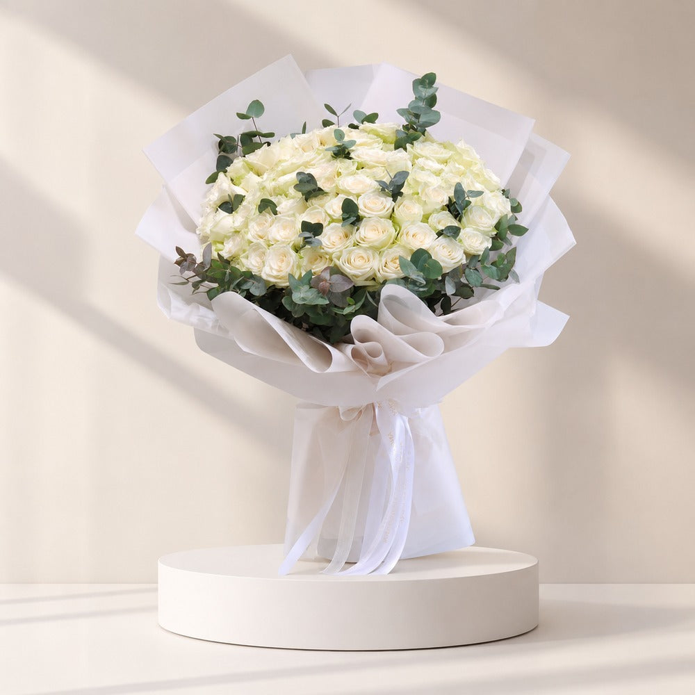 White Majesty Rose & Eucalyptus Bouquet