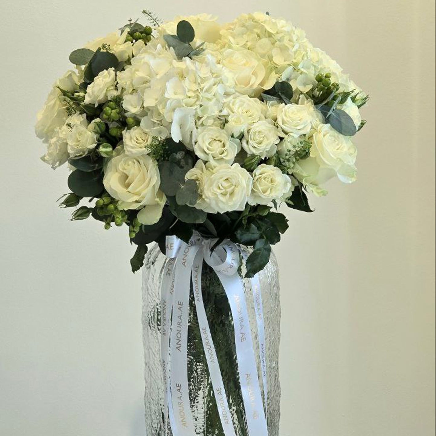 Roses and Hydrangeas with Vase
