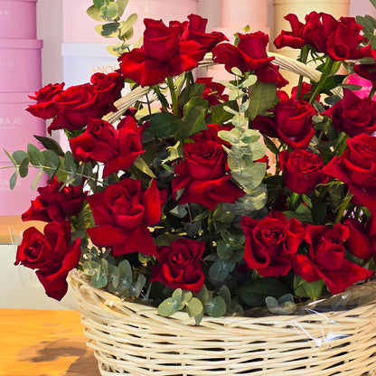 50 Red Roses in Basket