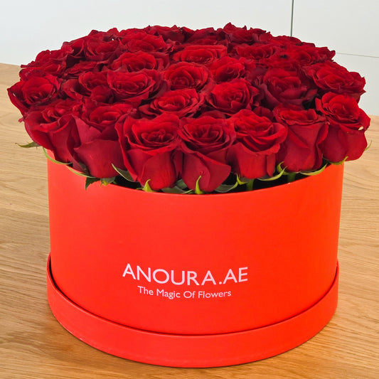 Red roses in box